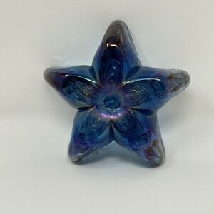 Vtg Robert Held Art Glass Canada Blue Iridescent Star Starfish Paperweight Signd
